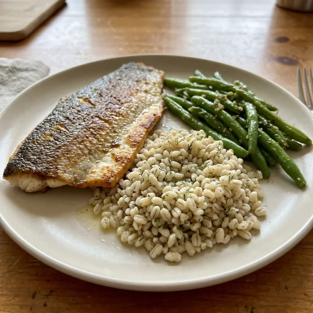 Trout with Dill Barley and Green Beans