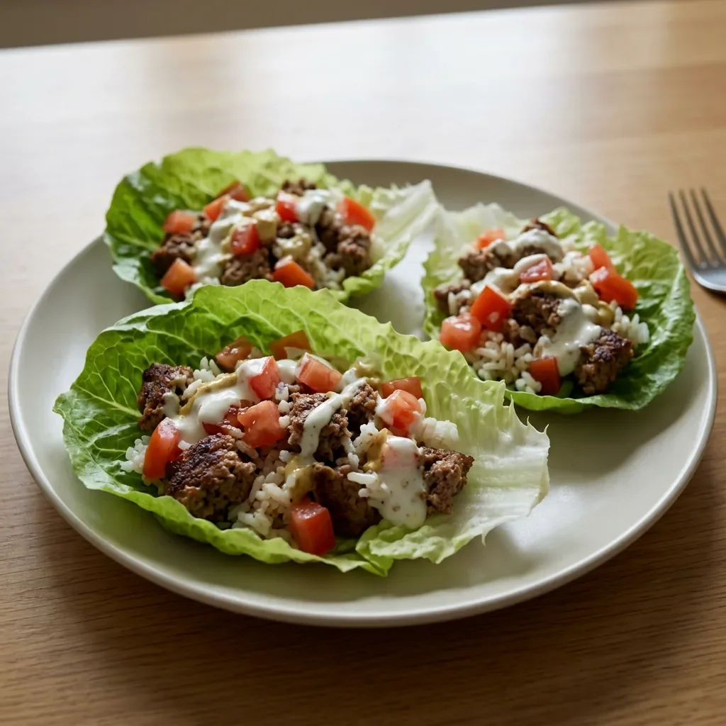 Lettuce Beef Rice Cups with Mustard Yogurt