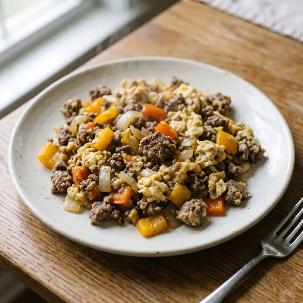 Bell pepper beef egg scramble