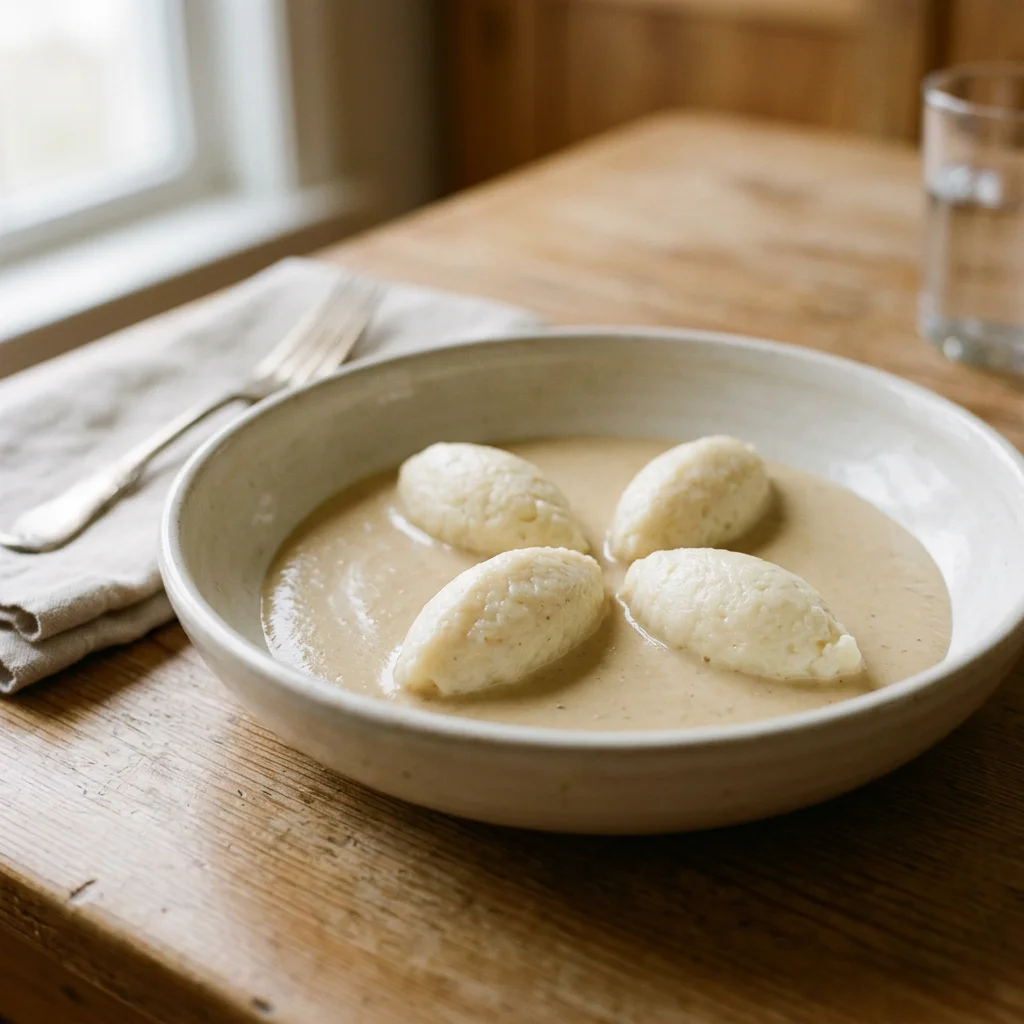 Four Cod Quenelles in Mushroom Sauce