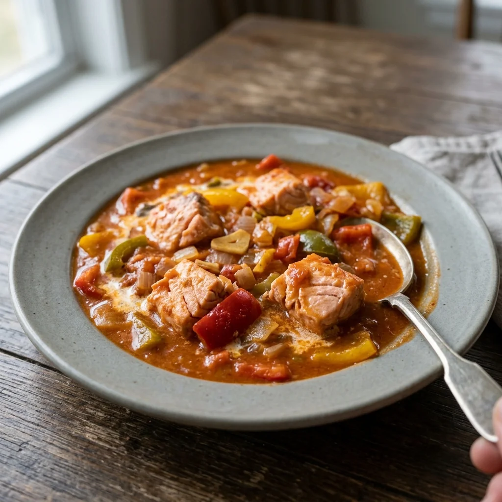 Salmon Bell Pepper Tomato Stew