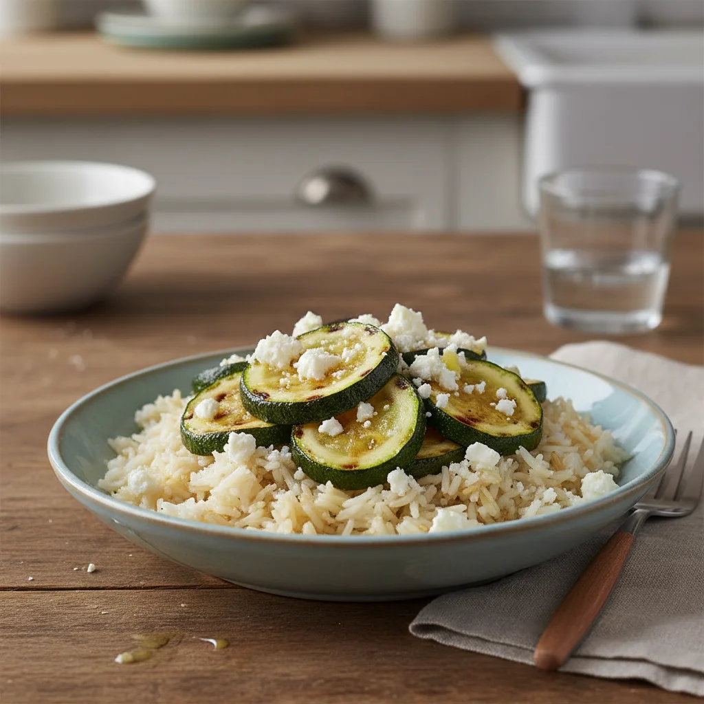 Grilled Zucchini Feta Rice Bowl