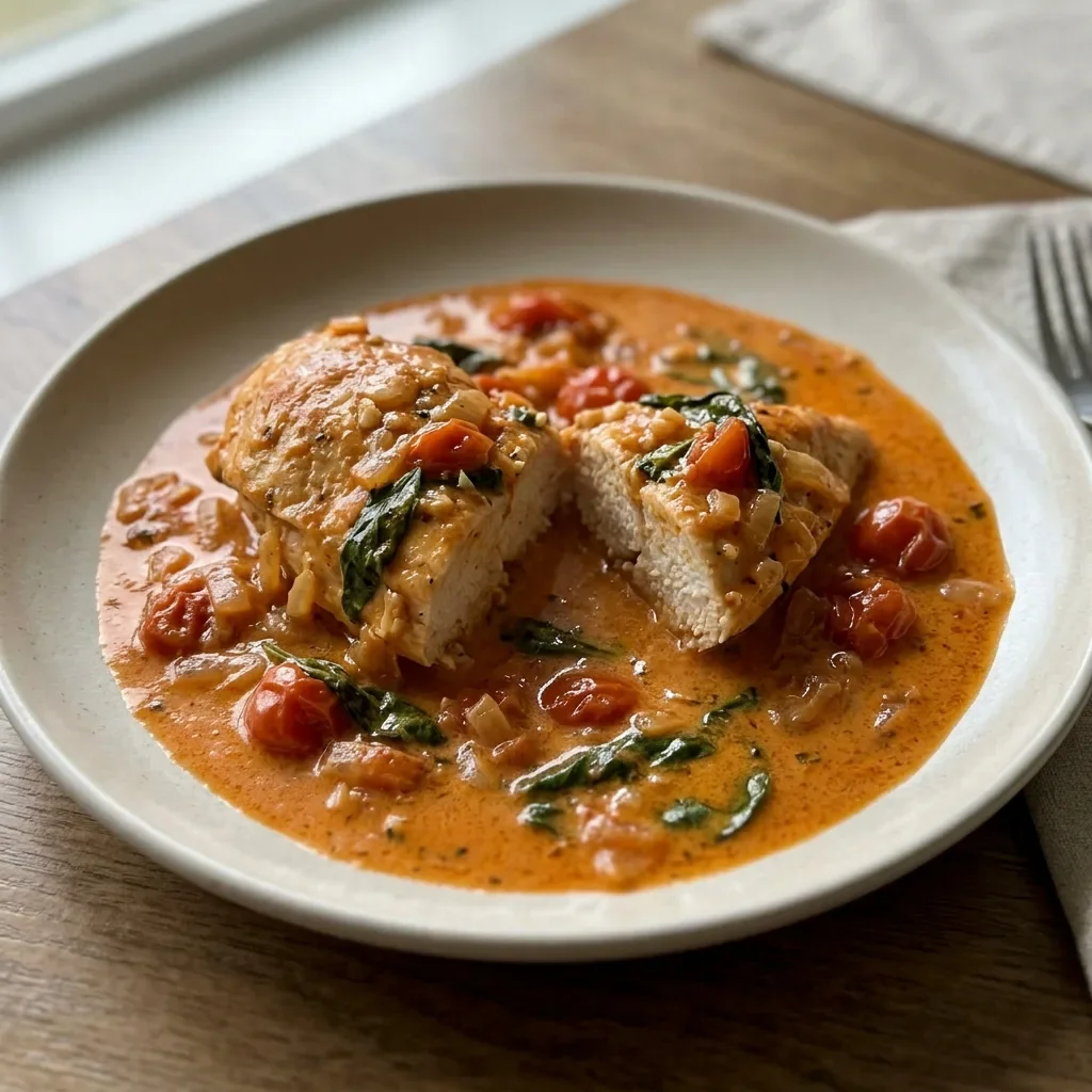 Creamy Basil Tomato Chicken Skillet