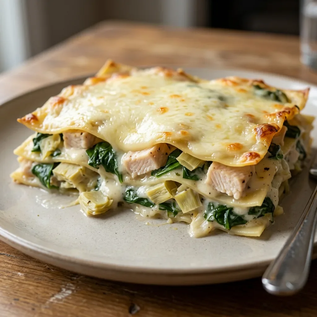 White Chicken Spinach & Artichoke Lasagna