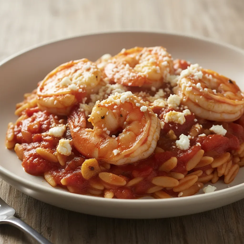 Shrimp Saganaki with Orzo