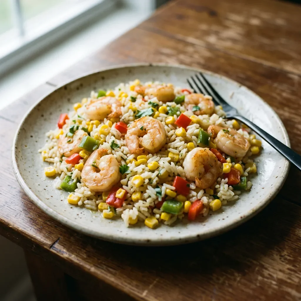 Shrimp Lime Rice with Corn and Bell Pepper