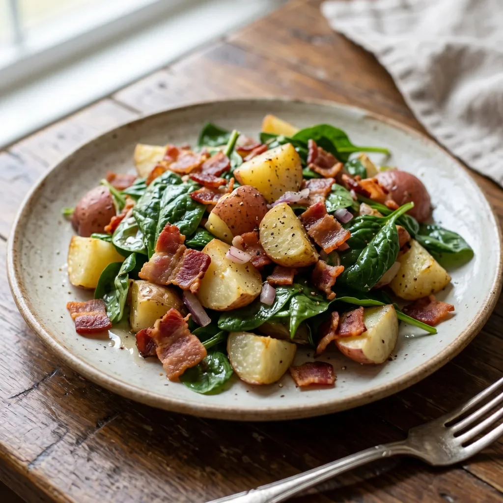 Warm Bacon Potato Spinach Salad