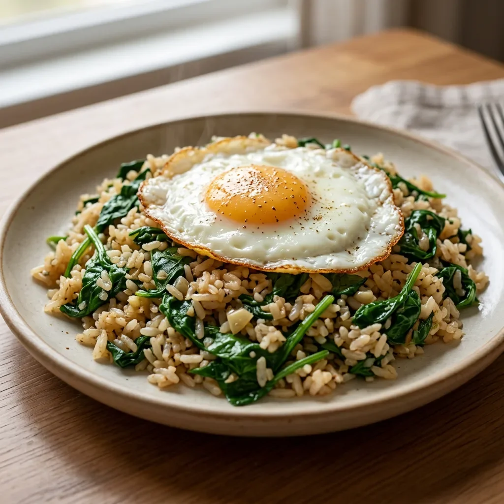 Garlic spinach rice with egg