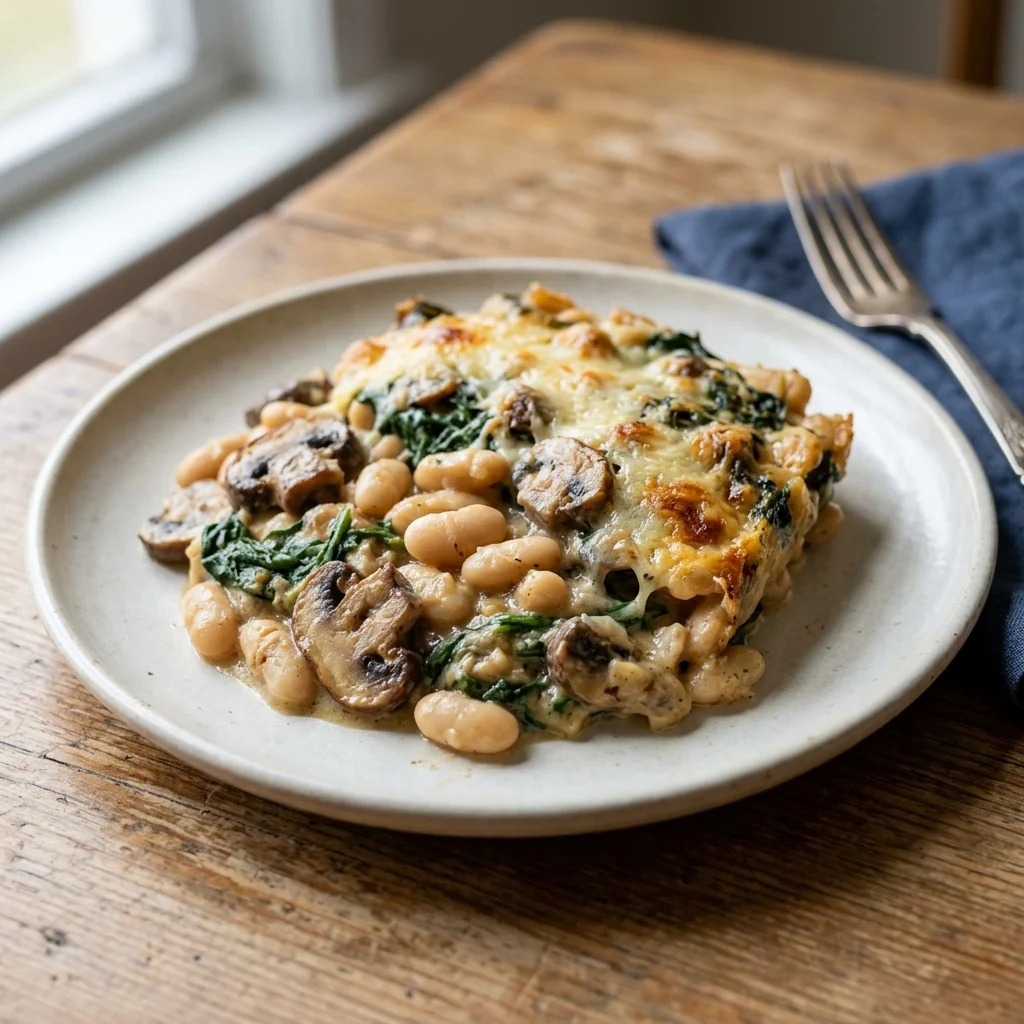 Cannellini Mushroom Spinach Bake