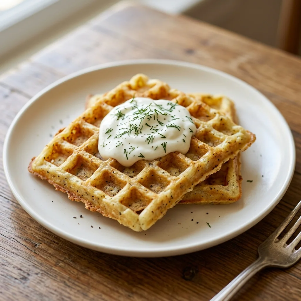 Egg White Potato Waffles with Yogurt Dill