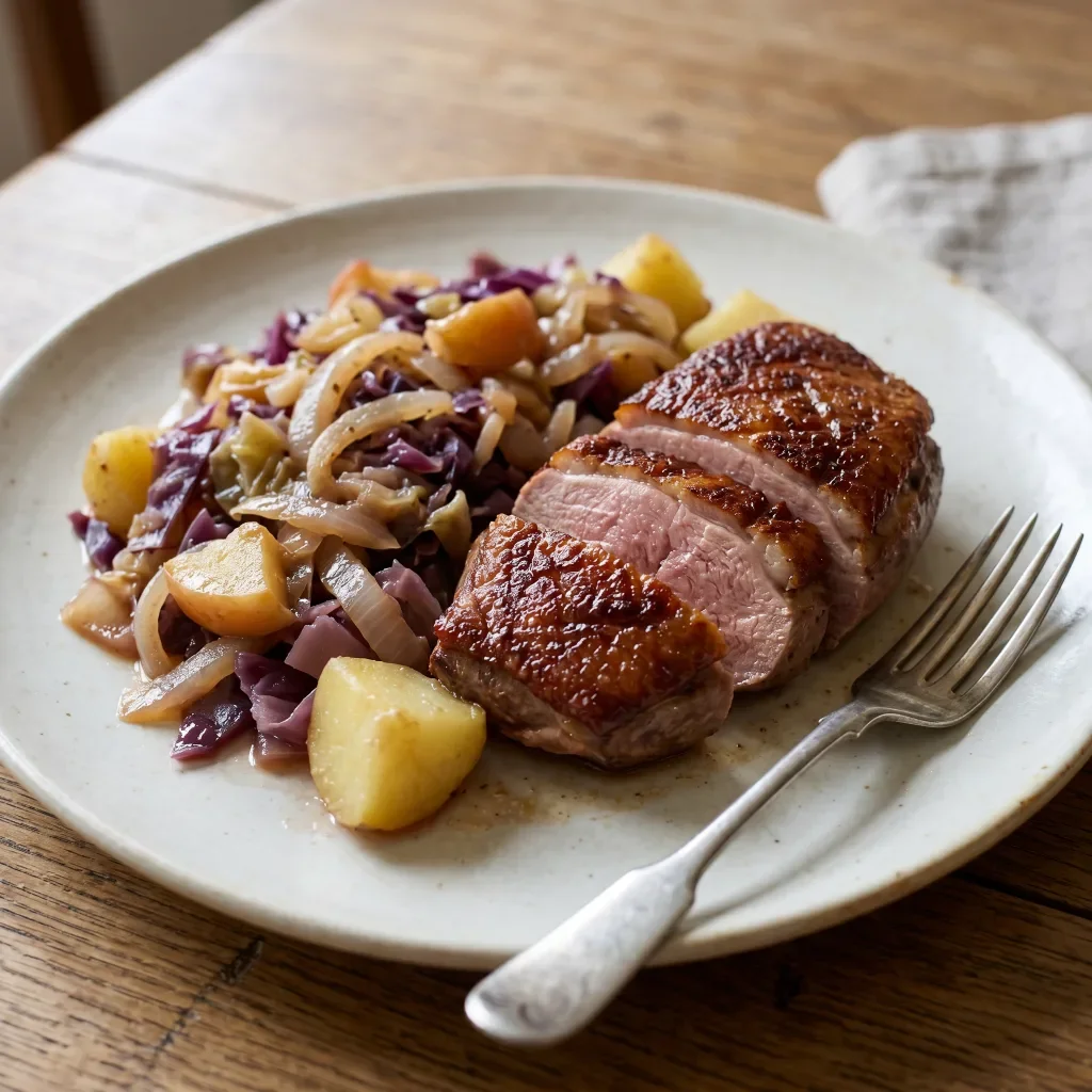 Duck Breast with Braised Cabbage and Potatoes