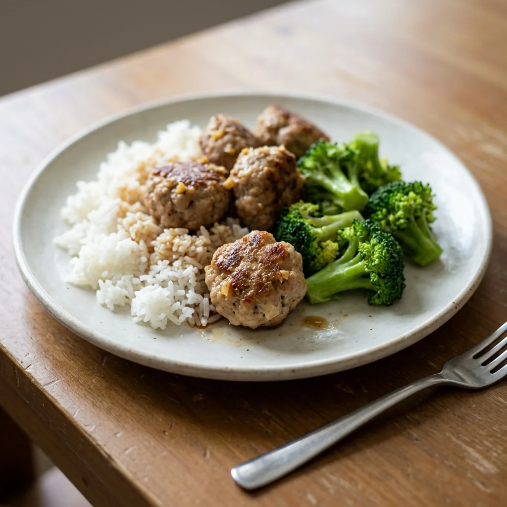 Sesame Ginger Pork Meatball Rice Plate