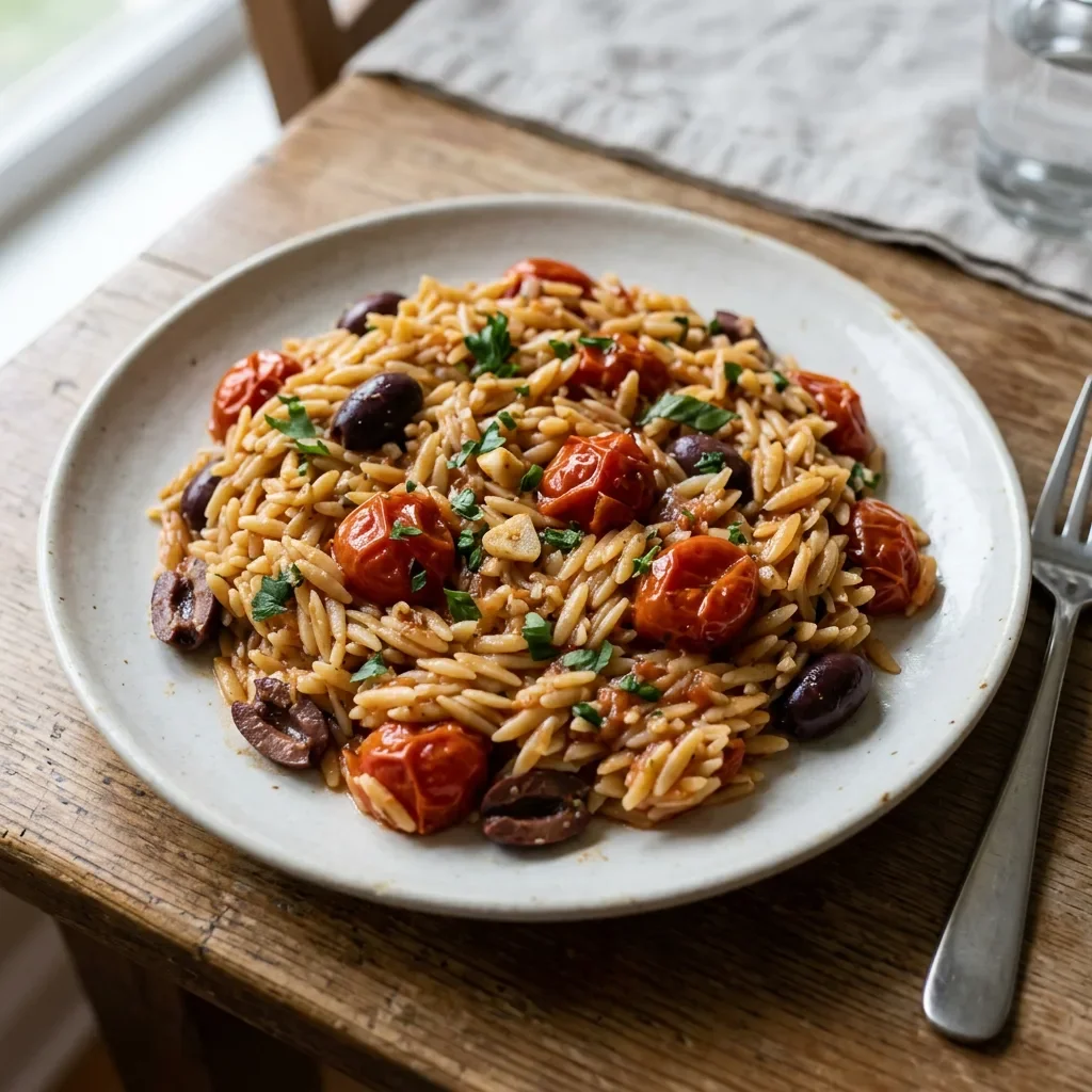 Tomato olive orzo