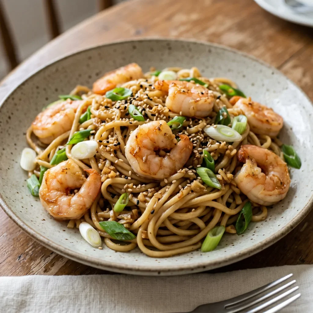 Garlic Shrimp Sesame Noodles