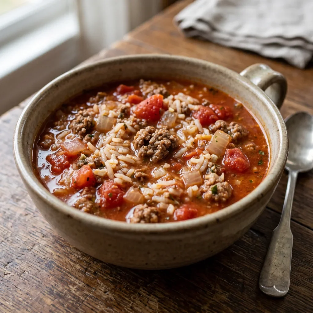Ground beef tomato rice soup