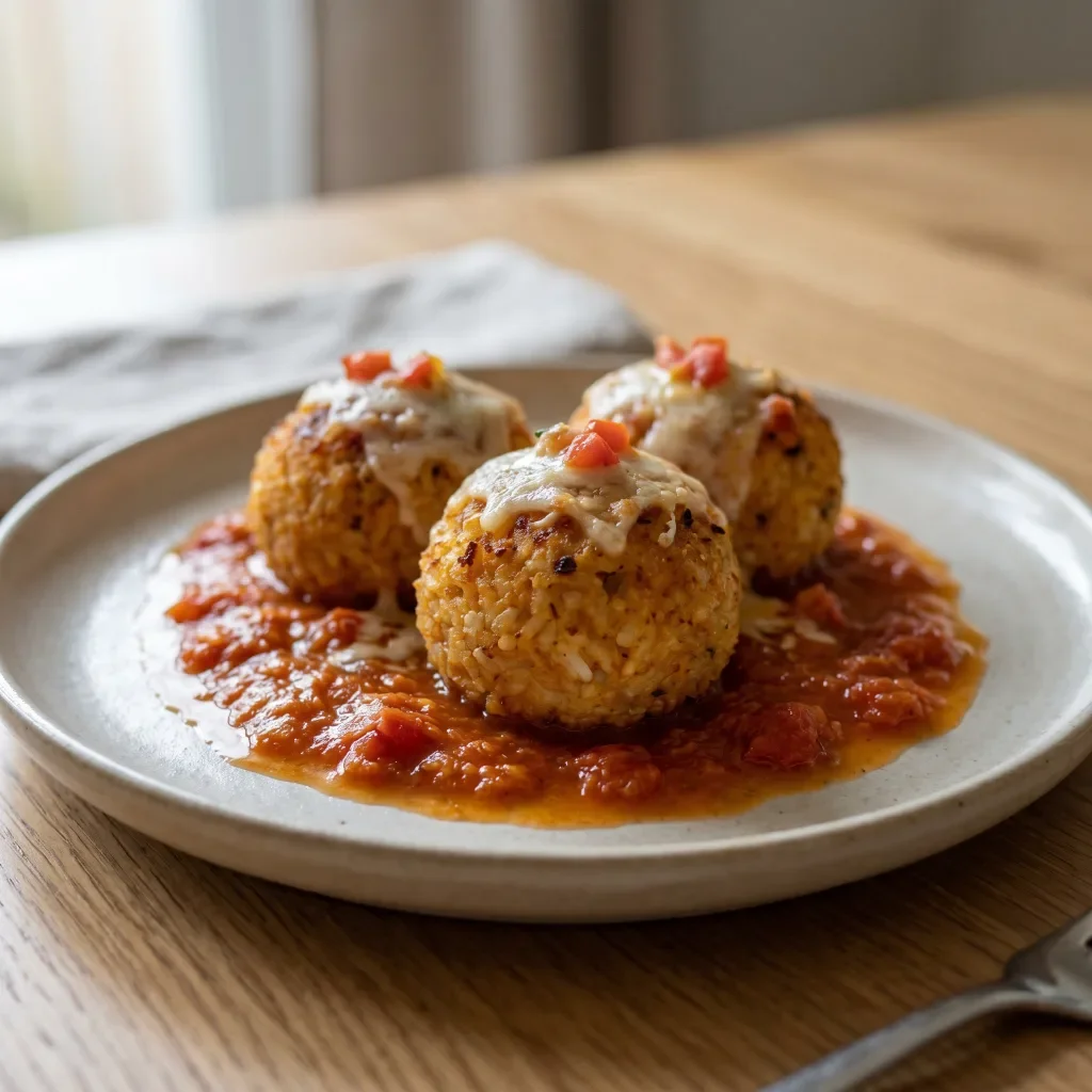 Tomato Mozzarella Rice Arancini Bake
