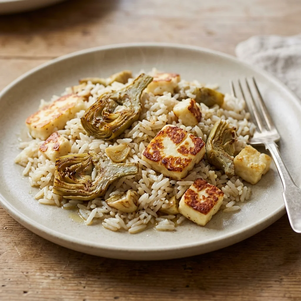 Artichoke Halloumi Rice Skillet