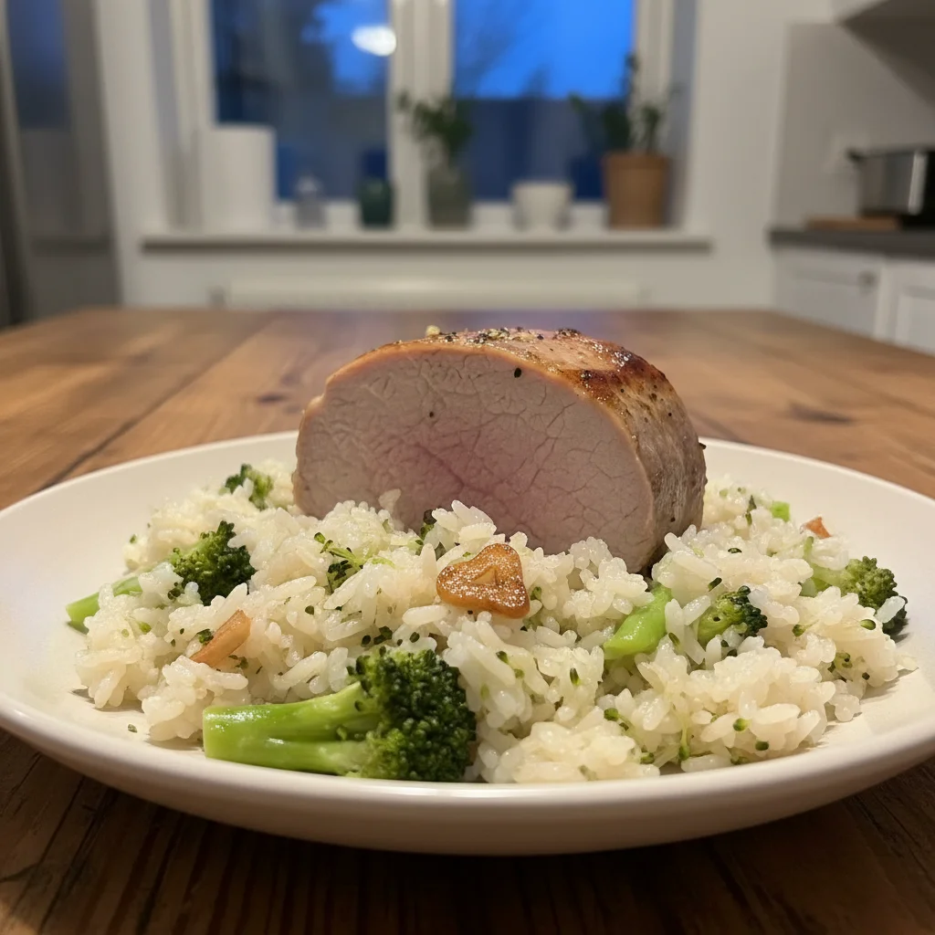 Pork Tenderloin with Broccoli Rice