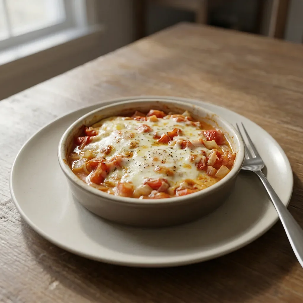 Baked eggs with tomatoes and mozzarella