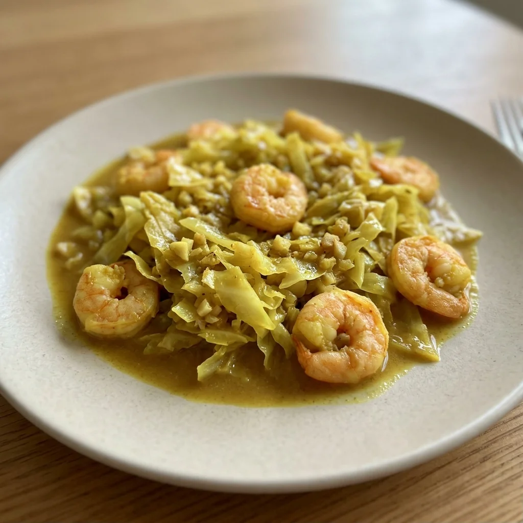 Shrimp Turmeric Coconut Cabbage Curry