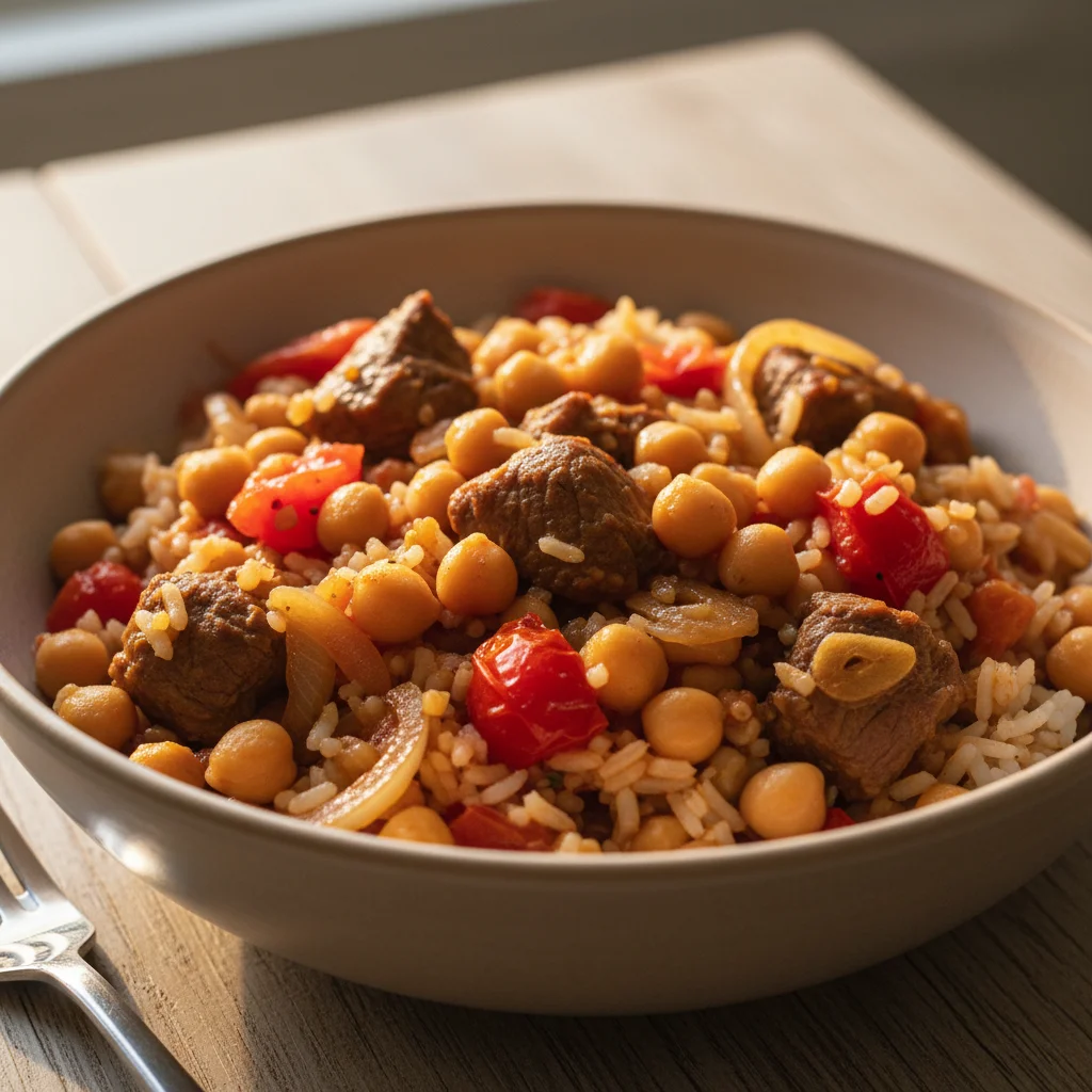 Lamb Chickpea Tomato Rice Bowl