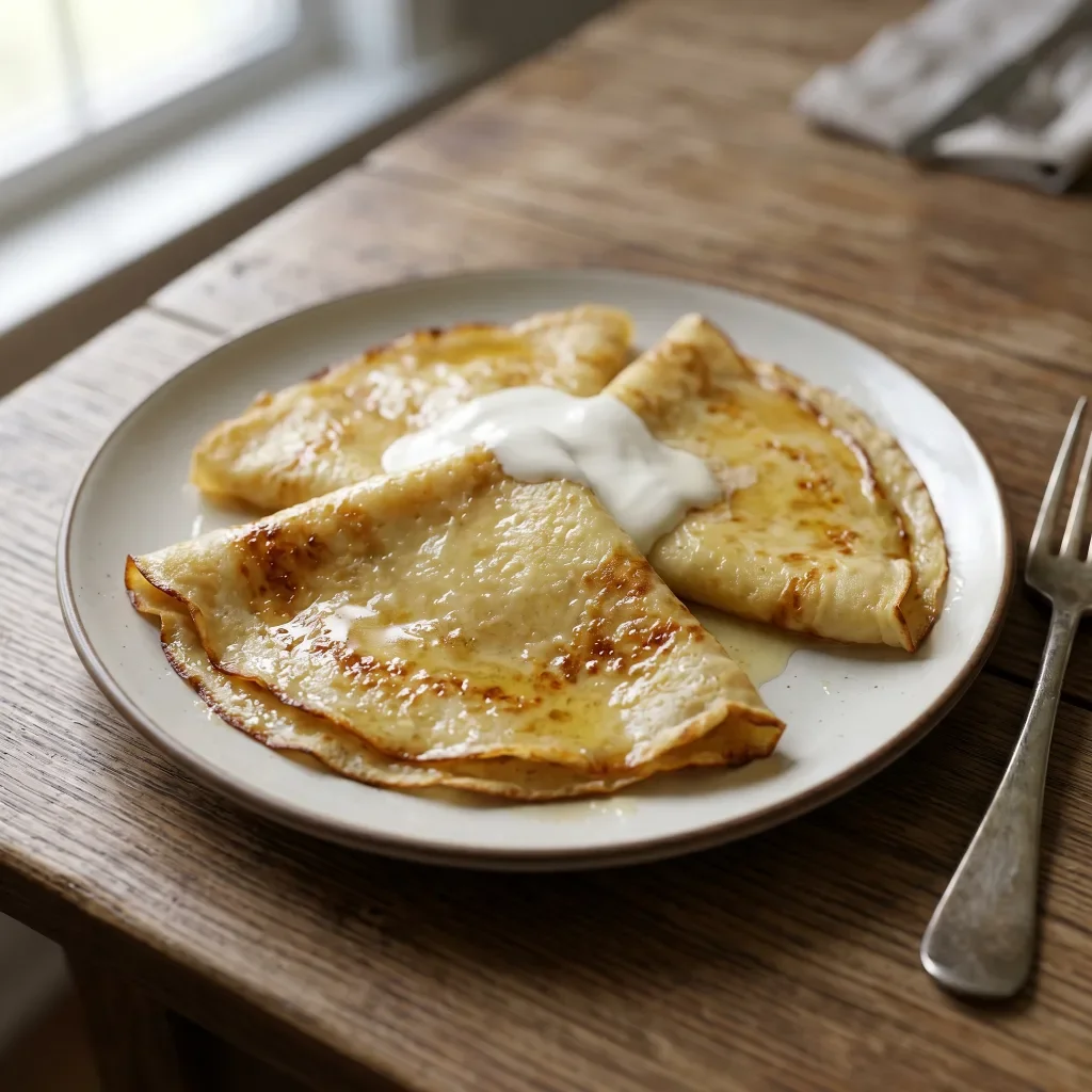 Caramelized Butter Egg Crepes with Sour Cream