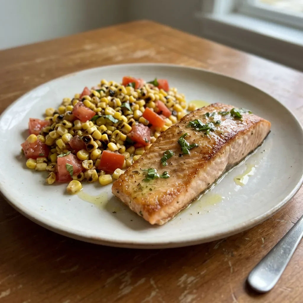 Lemon Herb Fresh Salmon with Charred Corn Salad