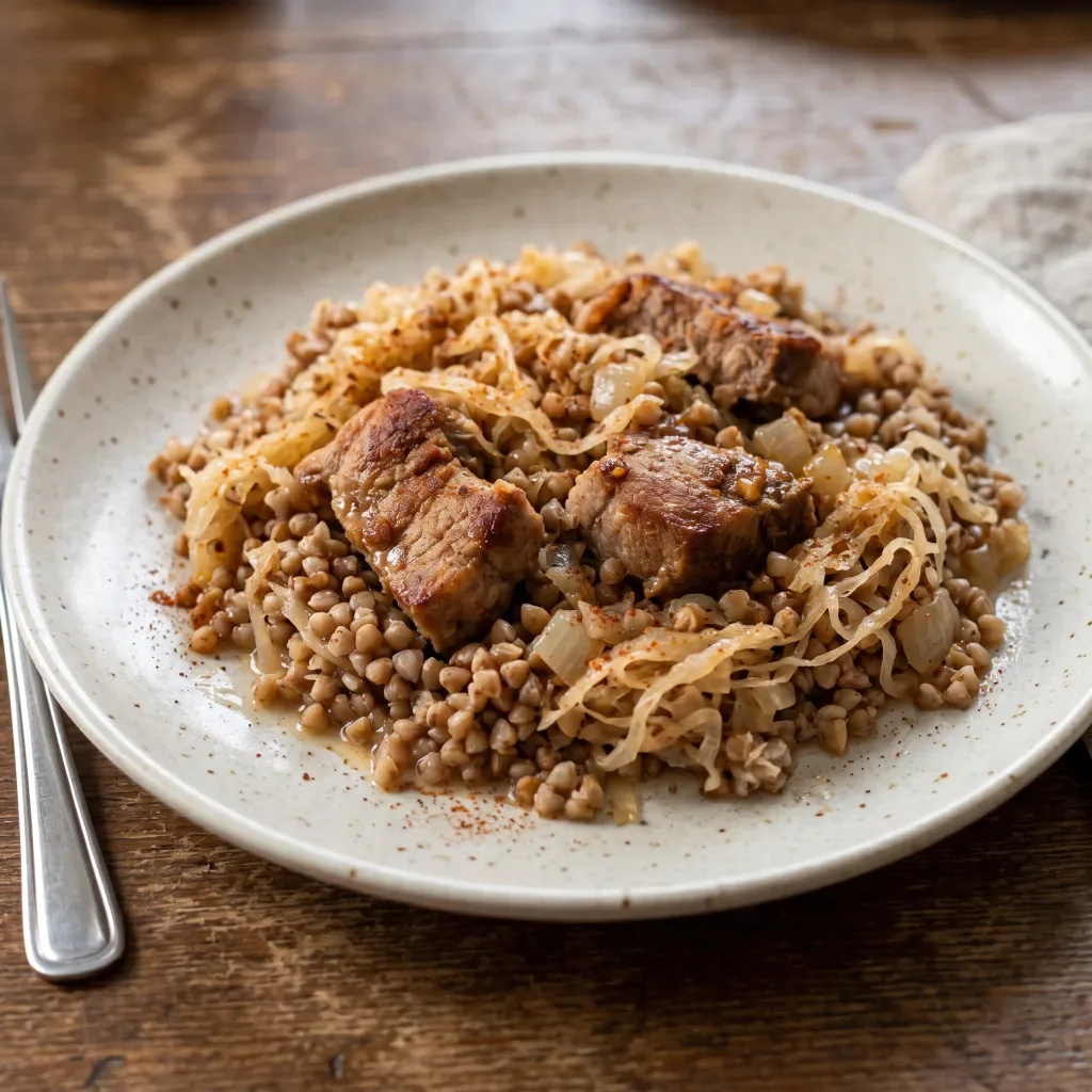 Pork Sauerkraut Buckwheat Skillet