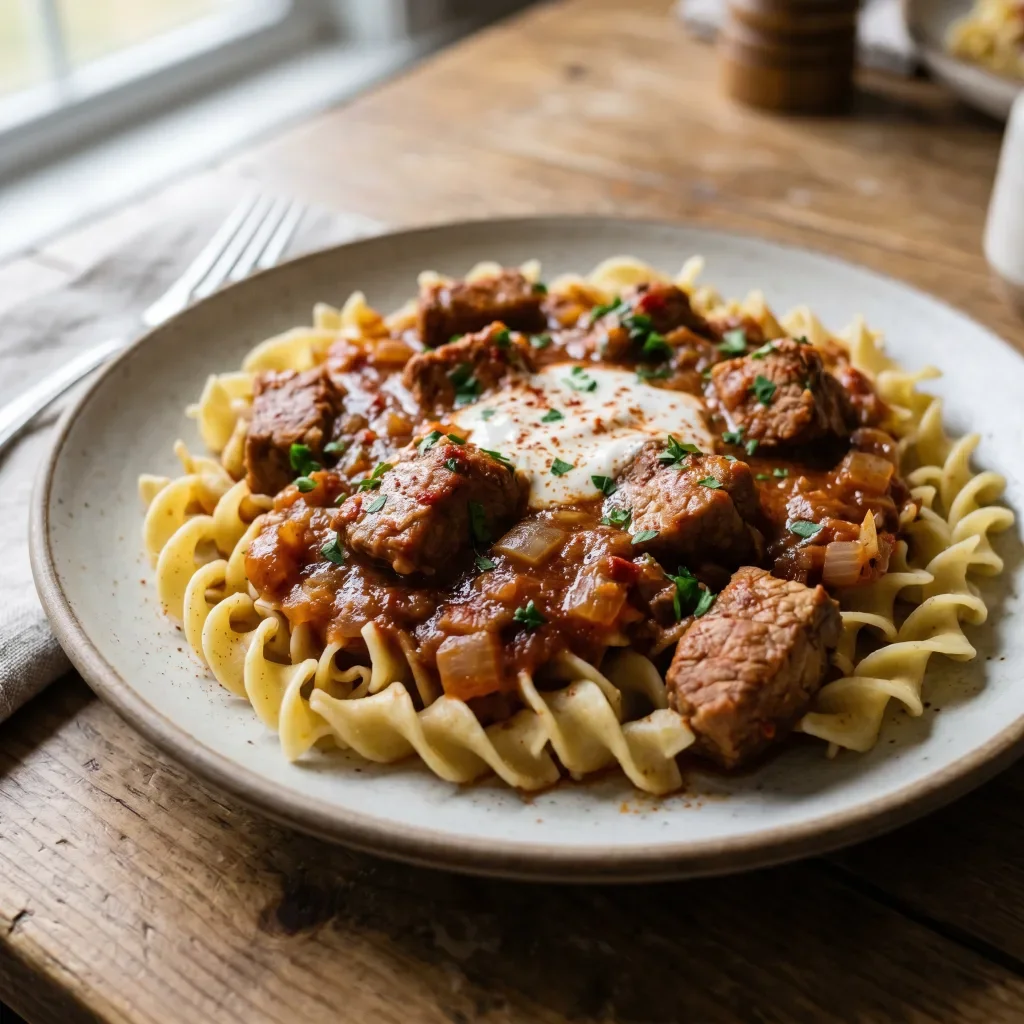 Pork Goulash with Egg Noodles