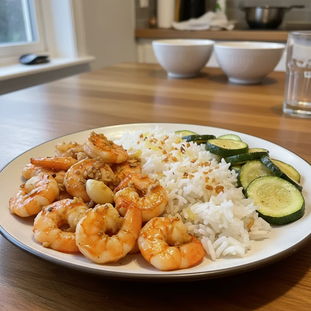 Garlic Shrimps with Rice and Zucchini