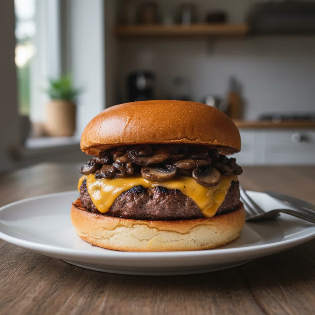 Grilled Mushroom Cheddar Burgers