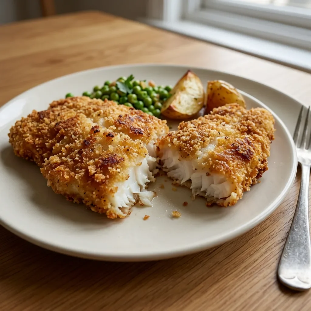Crispy breaded cod fillets
