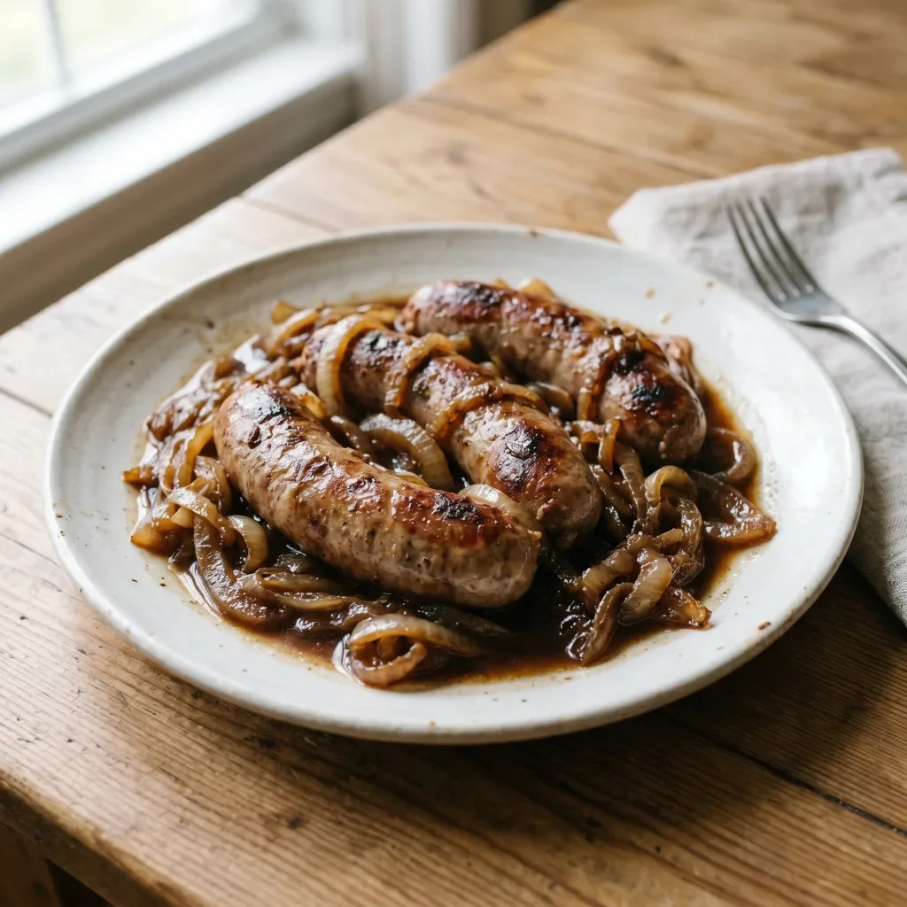 Beer Onion Sausage Pan