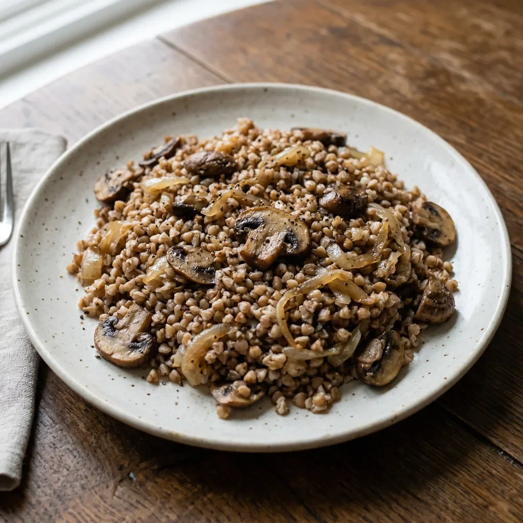 Buckwheat with mushrooms and onion