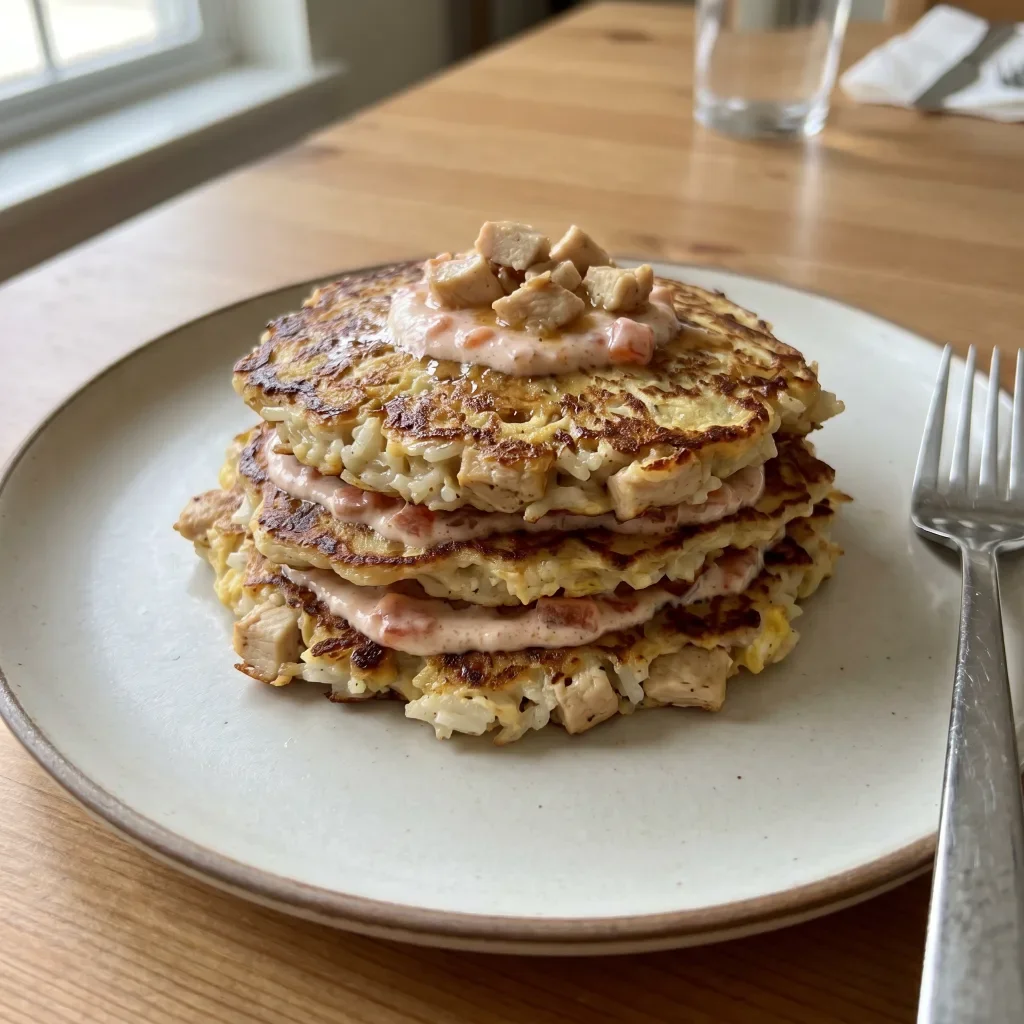 Chicken Rice Savory Pancake Tower