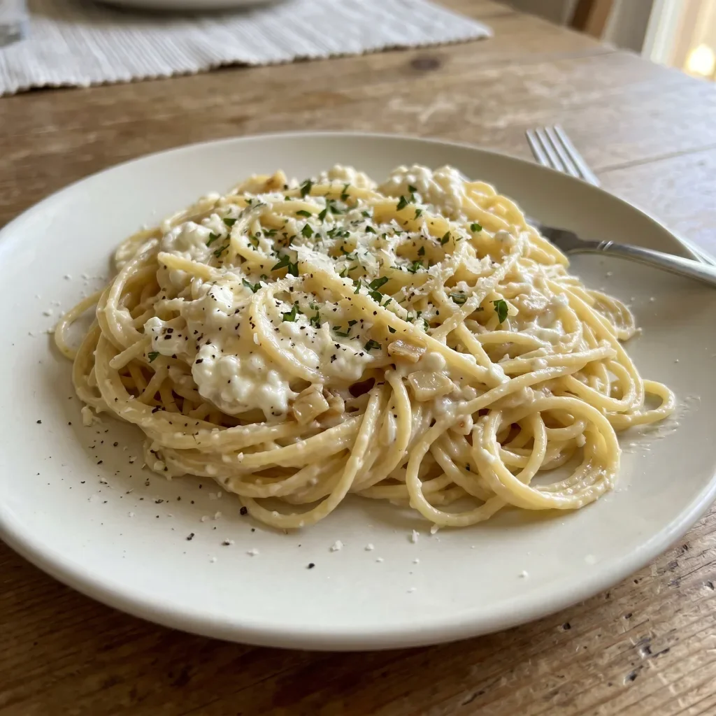 Spaghetti with Cottage Cheese Garlic Sauce