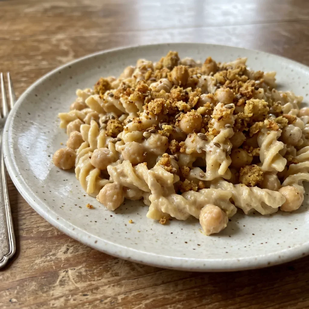 Tahini Chickpea Pasta with Falafel Crumble