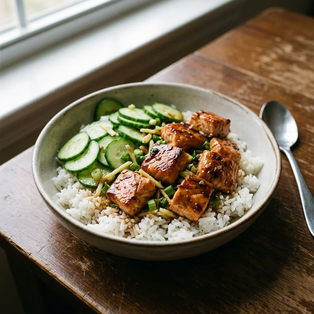 Honey Soy Salmon Cucumber Bowl