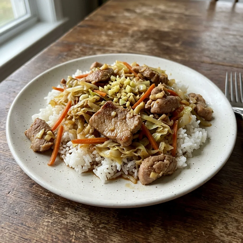 Ginger Pork Cabbage Rice Skillet