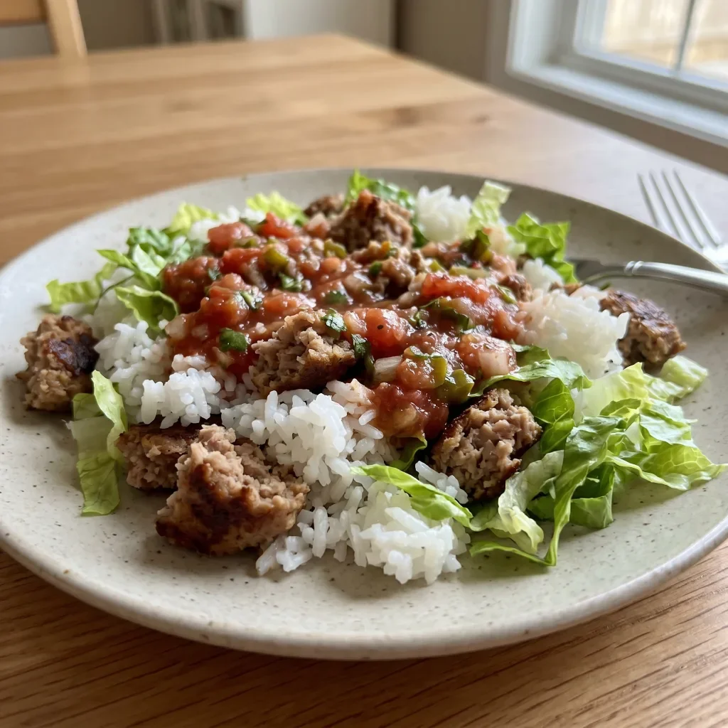 Beyond Burger Patty Salsa Rice Bowl