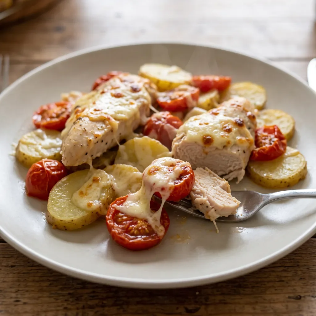 Chicken Tomato Mozzarella Potato Bake