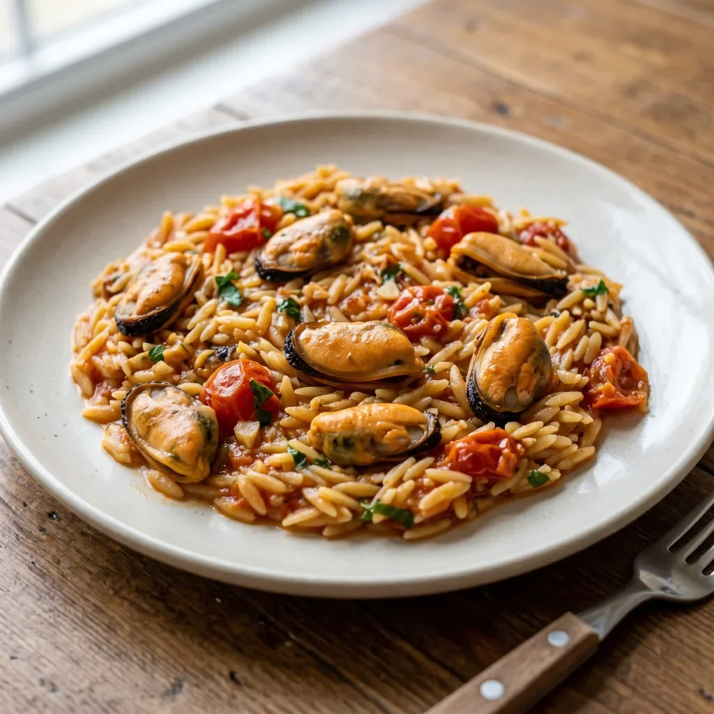 Mussel Orzo Tomato Skillet