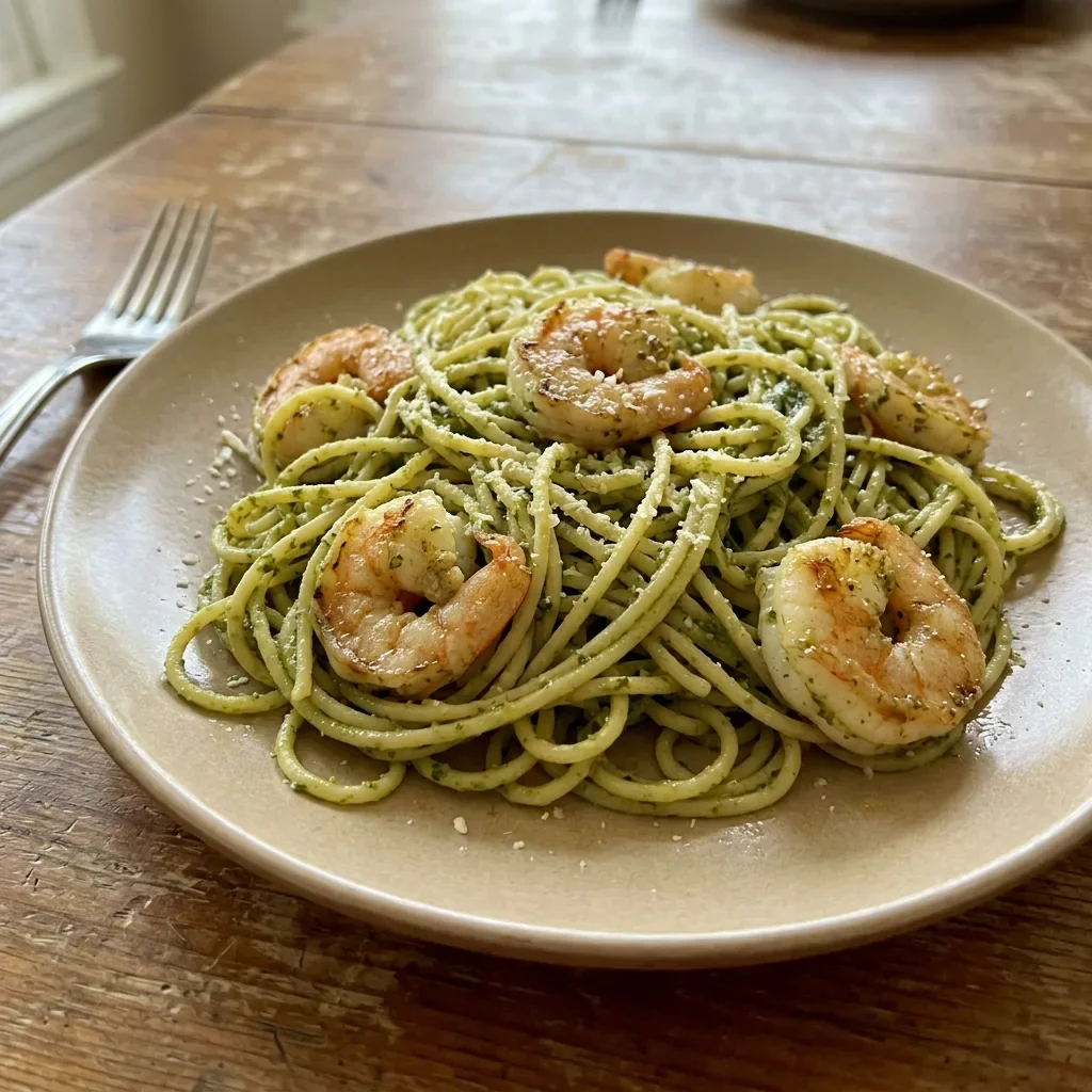 Shrimp Pesto Spaghetti
