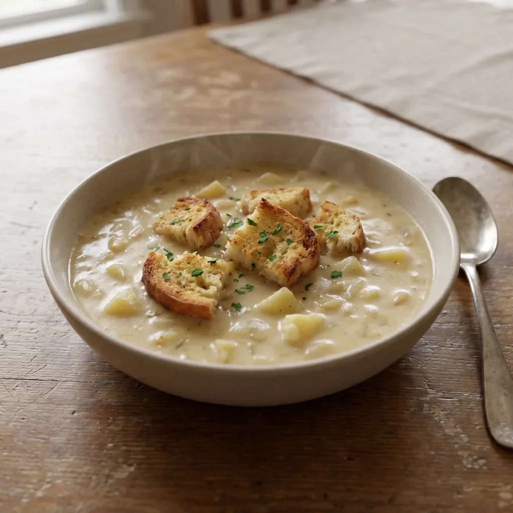 Potato Milk Soup with Garlic Bread