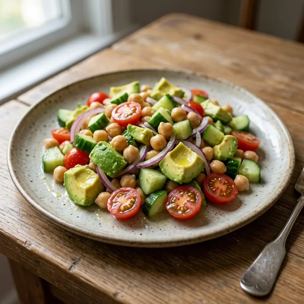 Cucumber avocado chickpea salad