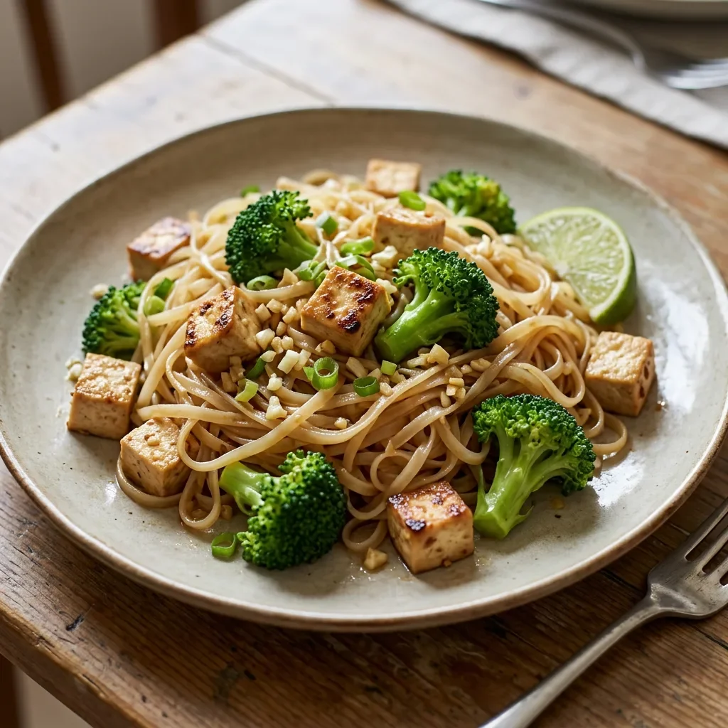 Tofu and broccoli rice noodles