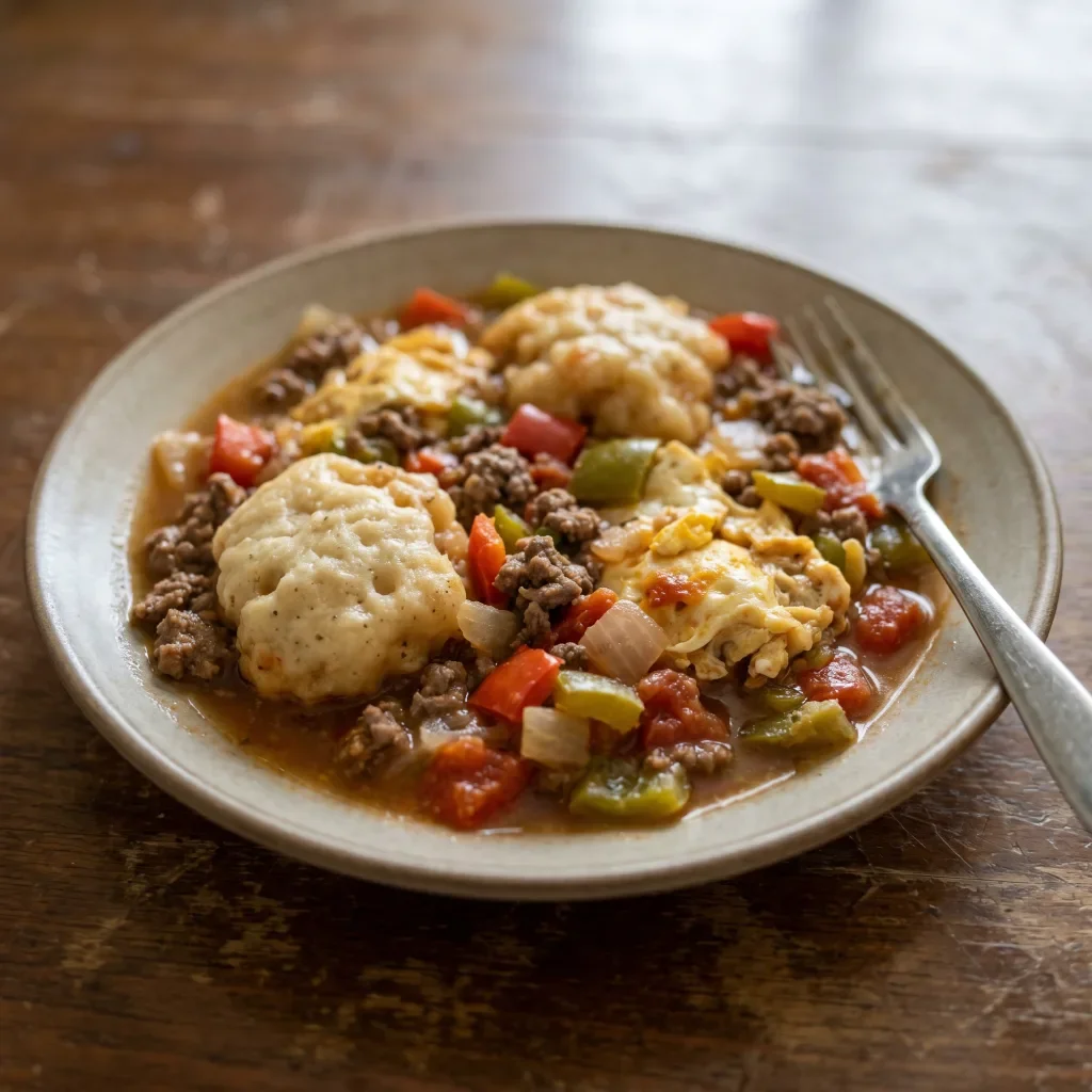Beef Bell Pepper Dumpling Pot