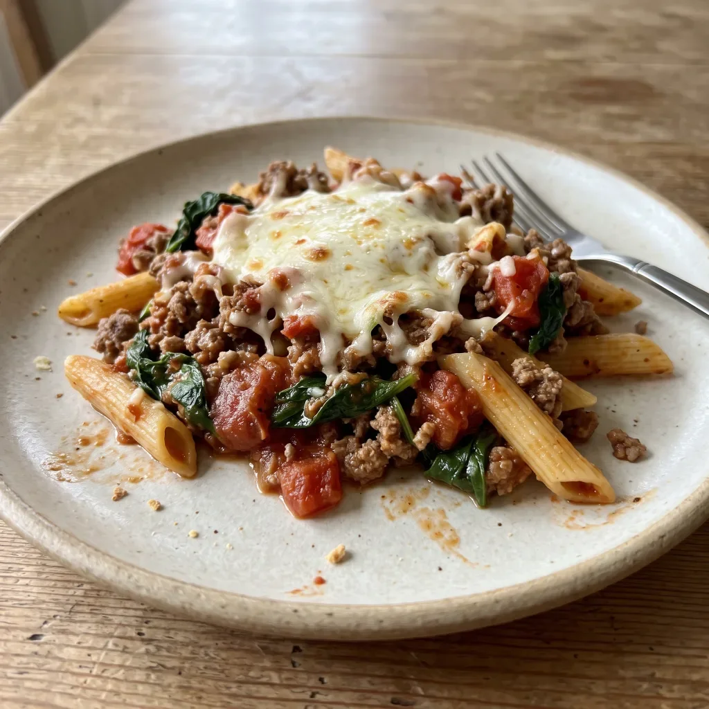 Beef Spinach Tomato Pasta Bake