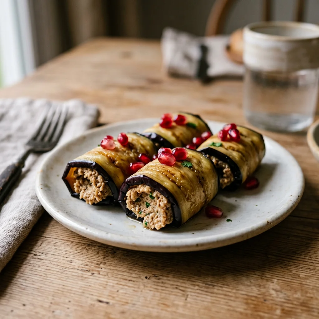 Four Badrijani Walnut Eggplant Rolls