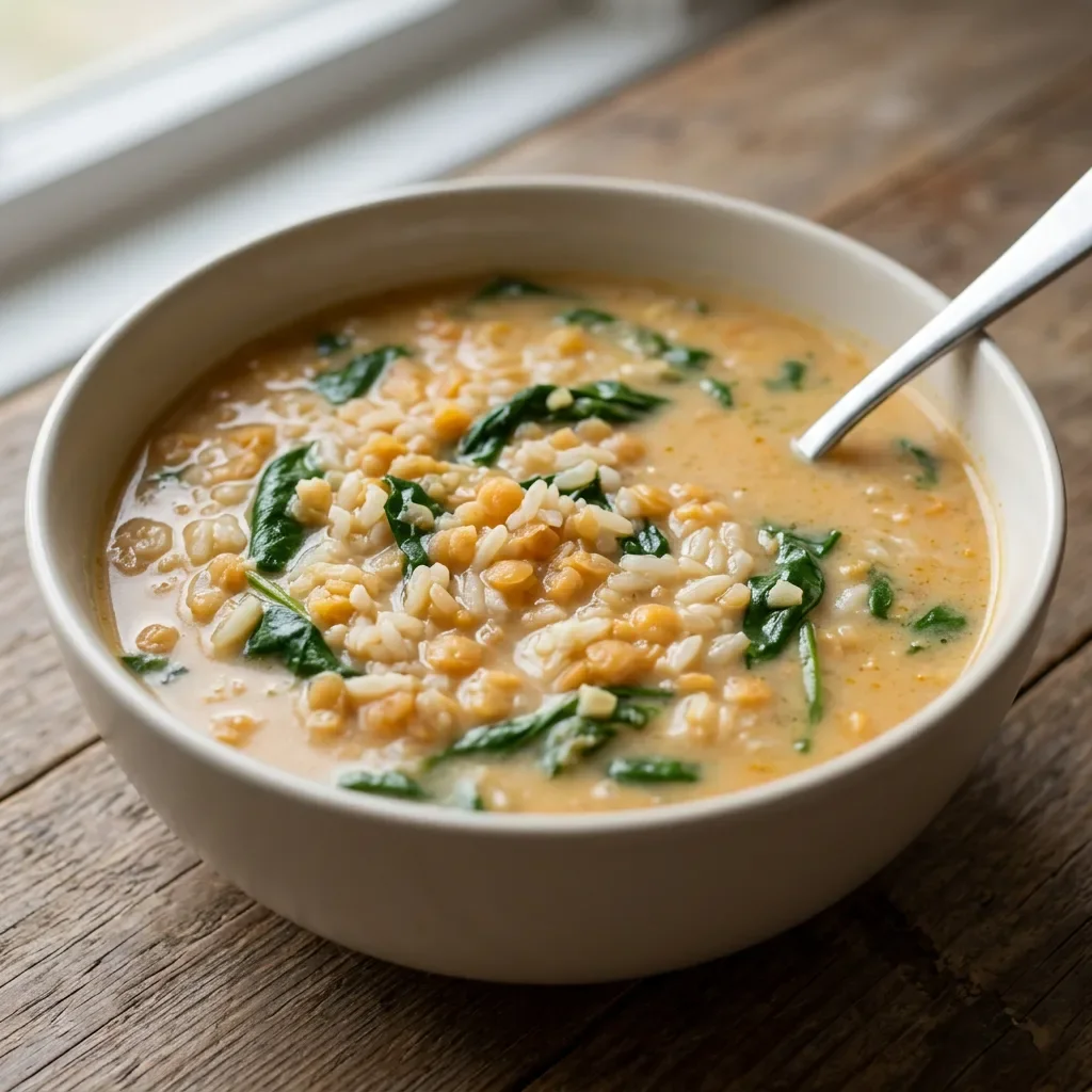 Coconut Red Lentil Rice Soup